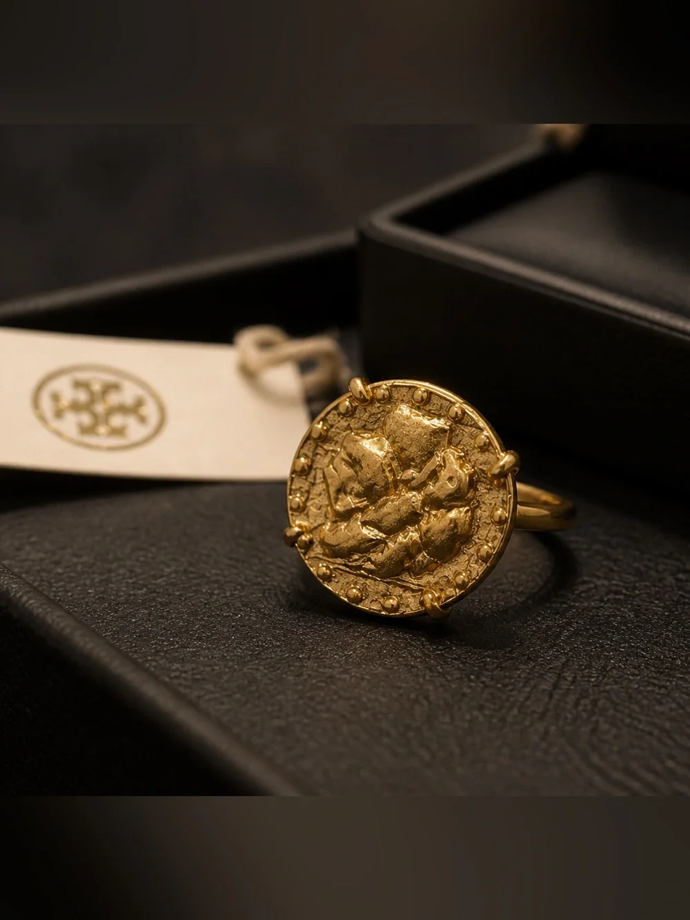 Tory Burch Gold Textured Coin Ring